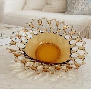 1960's Westmoreland Doric Amber Reticulated Glass Bowl